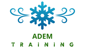 logo Adem & Koude training, Blauw, en groen met witte achtergrond logo heft de vorm van een sneeuwvlok